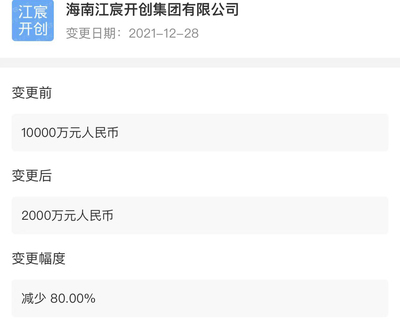 海南江宸开创集团公司注册资本减少80%